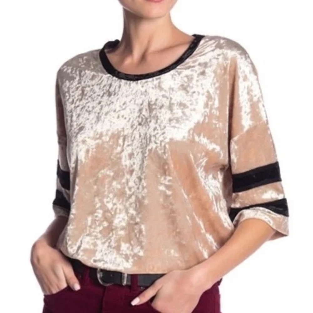 Pol Crushed Velvet Blouse Size Large Whimsical Stripe Detail Romantic Boho Pink